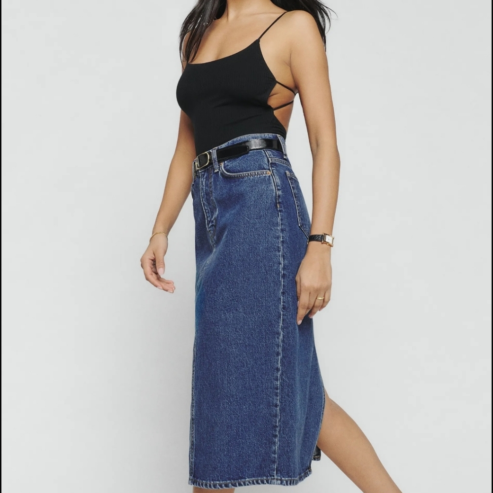 Reformation Jayde High Rise Denim Midi Skirt Blue - Size 28